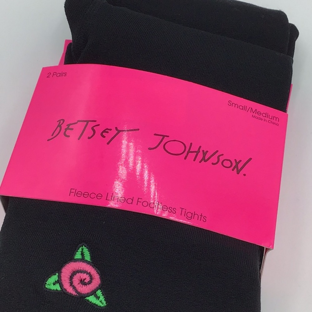 2 pk Betsey Johnson Fleece Lined Footless Tights - Picture 3 of 6